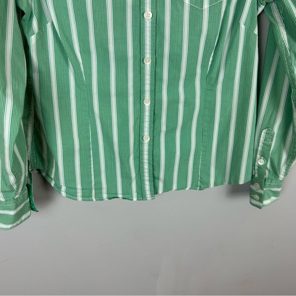 L.L. Bean Green and White Striped Shirt Size Medium - Picture 8 of 12